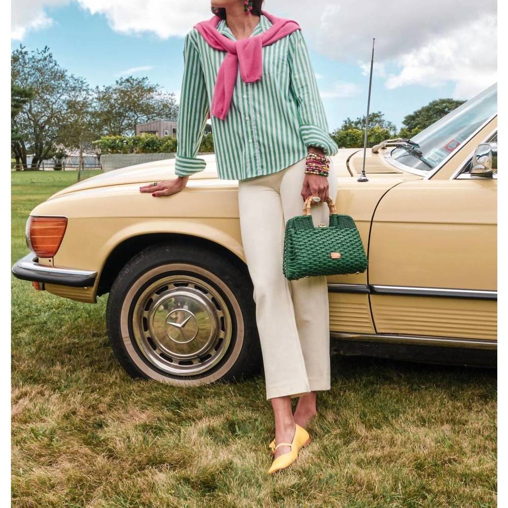 NEW FRANCES VALENTINE perfect button down top in green stripe - Picture 6 of 6